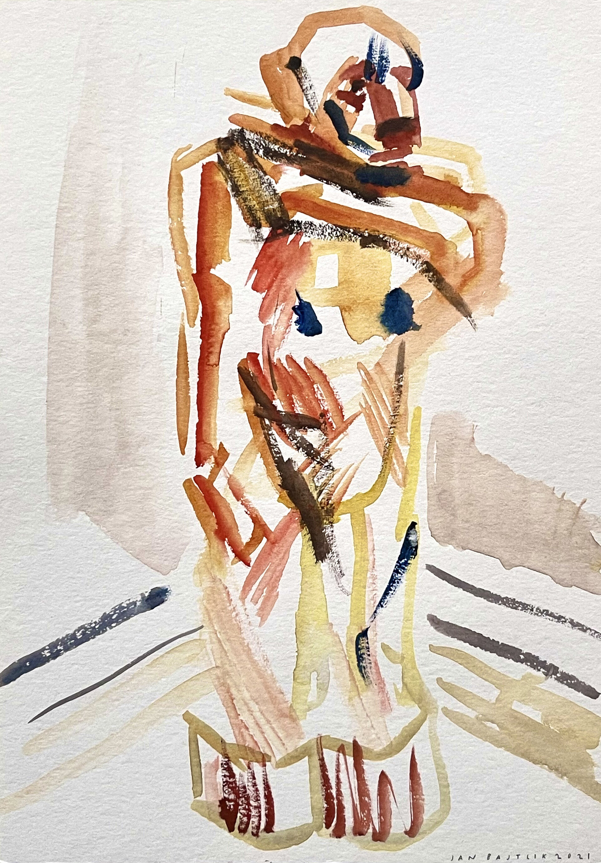 “Ohne Titel” inspired by Georg Baselitz work, presented on the Centre Pompidou exhibition “Baselitz - La rétrospective”, 21 x 29,5 cm, watercolour on paper, 2021