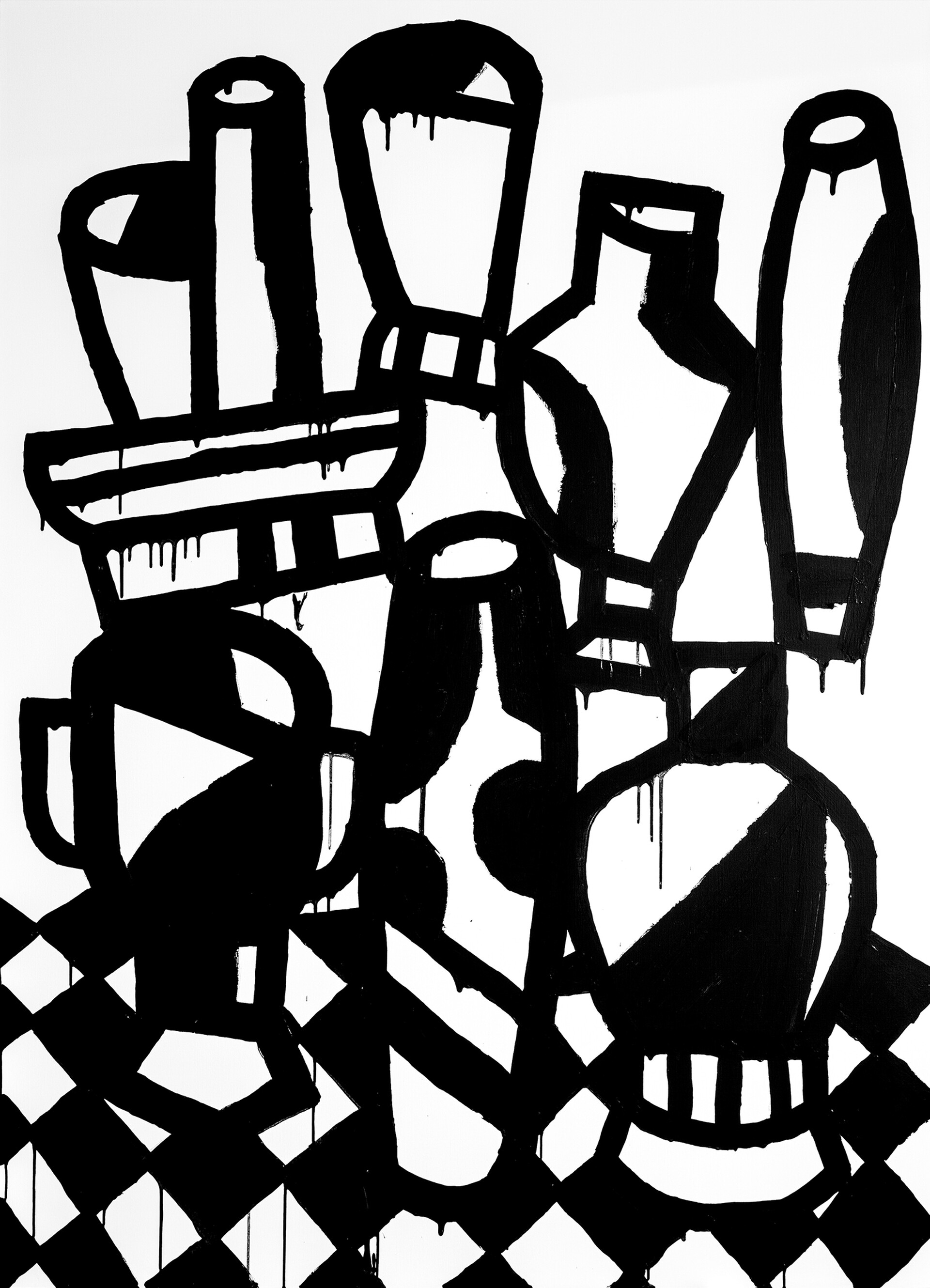 Amphoras”, series of black and white paintings, 180 x 130 cm, acrylic paint on canvas, 2020