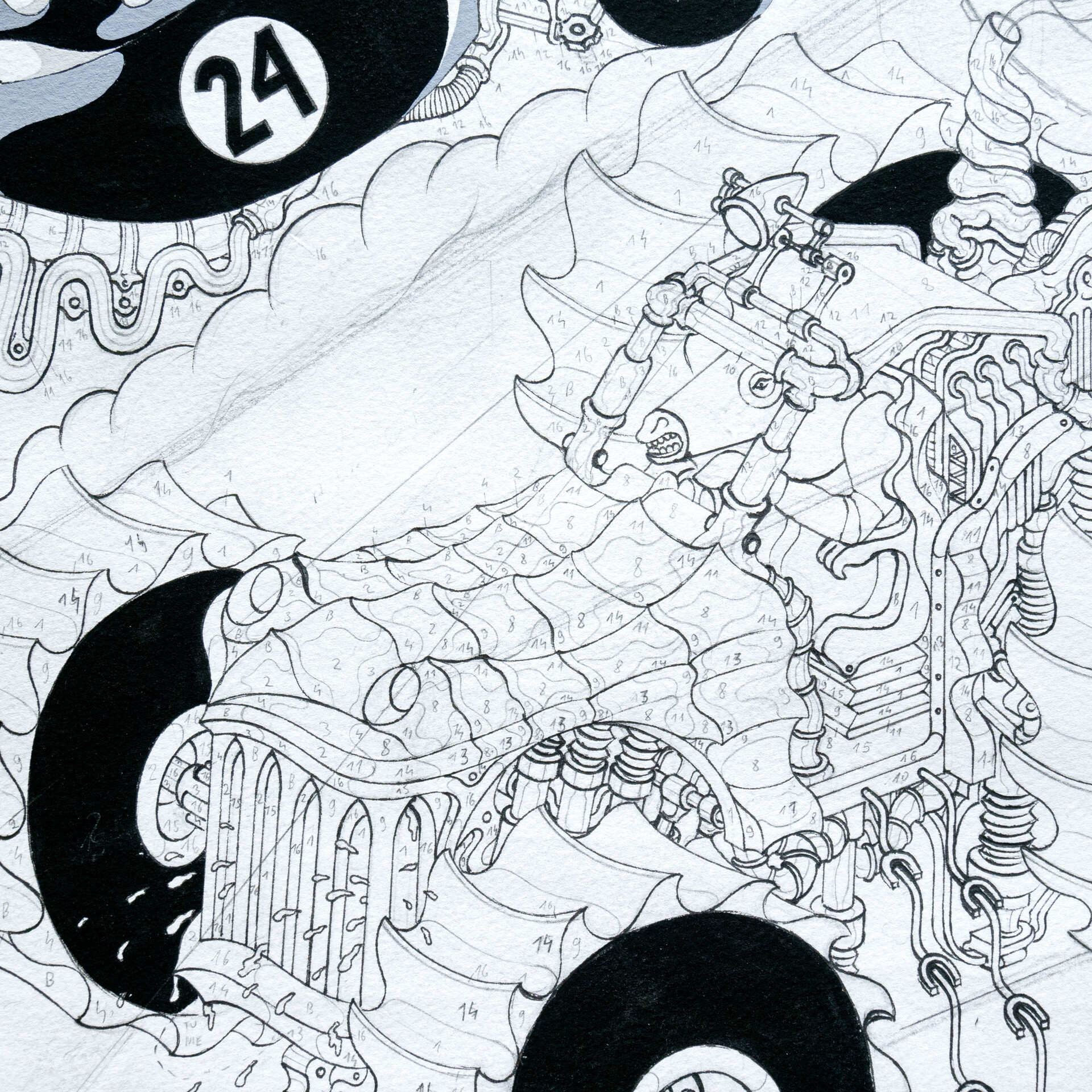 “Les as du volant” original drawing, 100x100 cm, gouache on paper