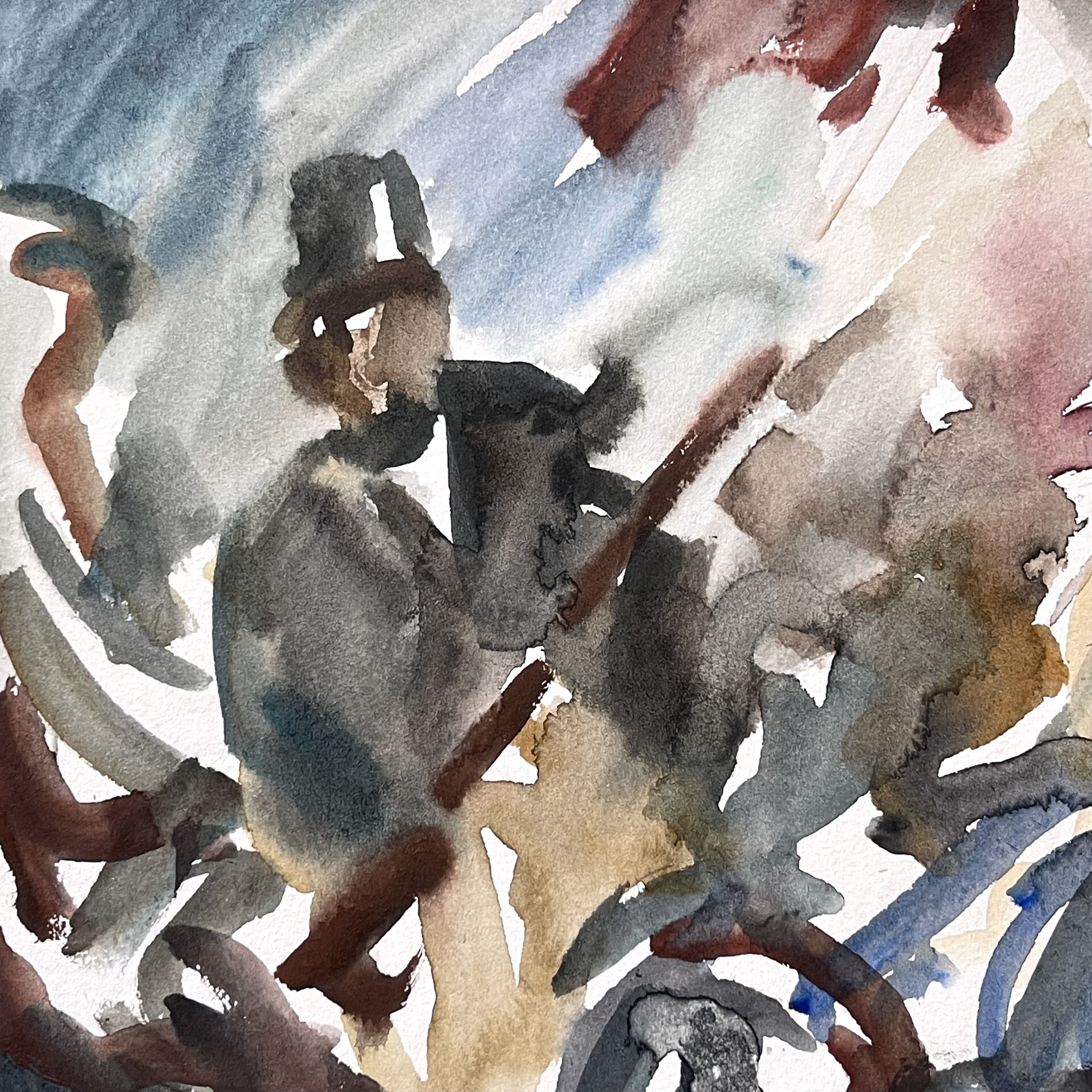 “Liberty leading the people”, inspired by the work of Eugene Delacroix, presented in Louvre, 21 x 29,5 cm, watercolours on paper, 2021