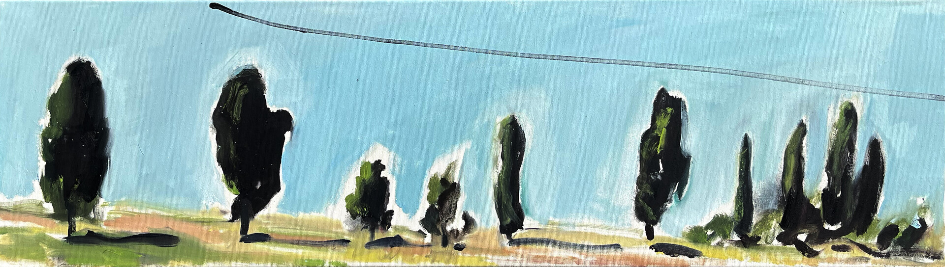 Tuscany landscape with wire oil on canvas 60 x 17 cm, 2022