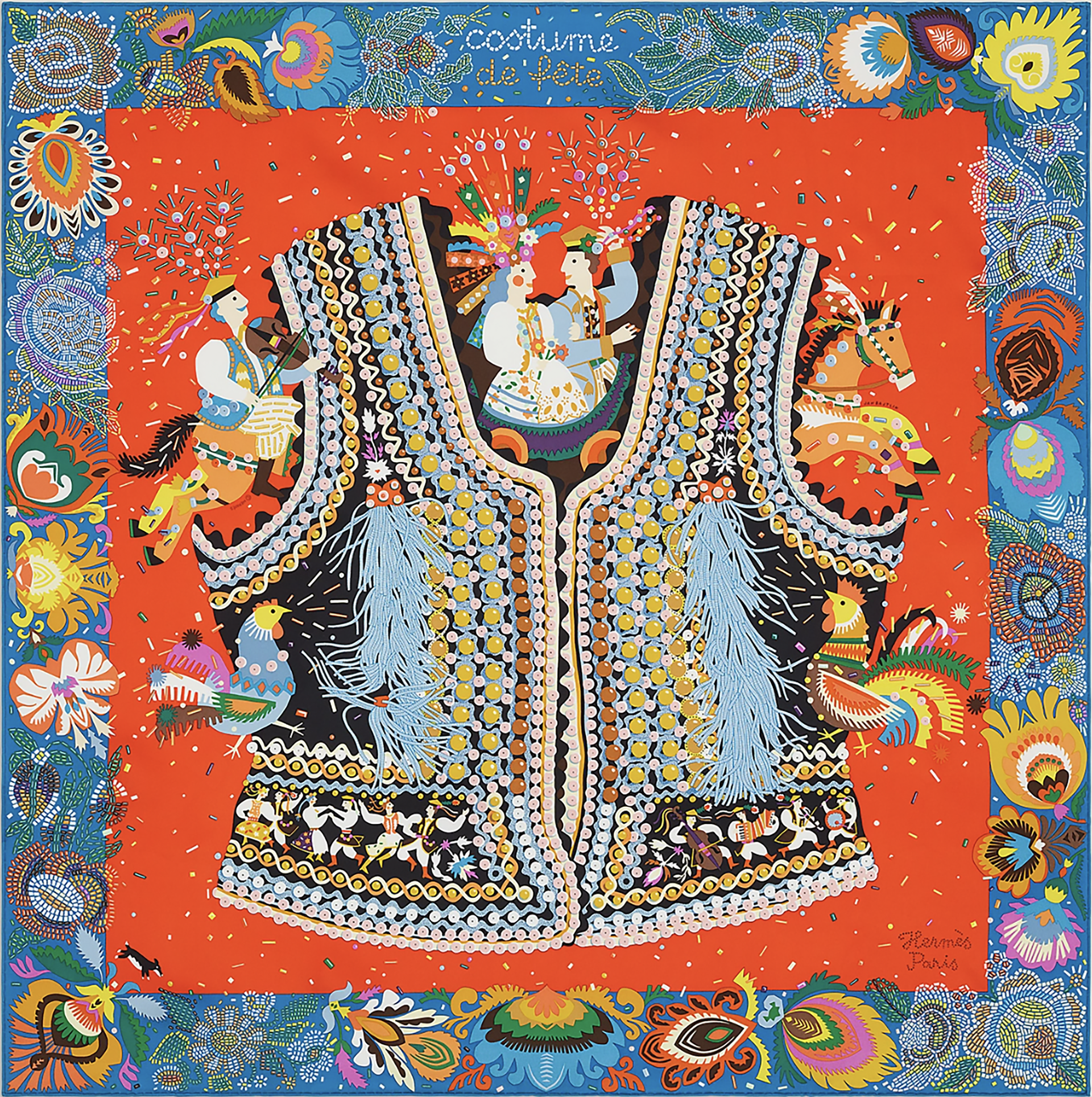 "Costume de Fête", silk scarf, 90 x 90 cm