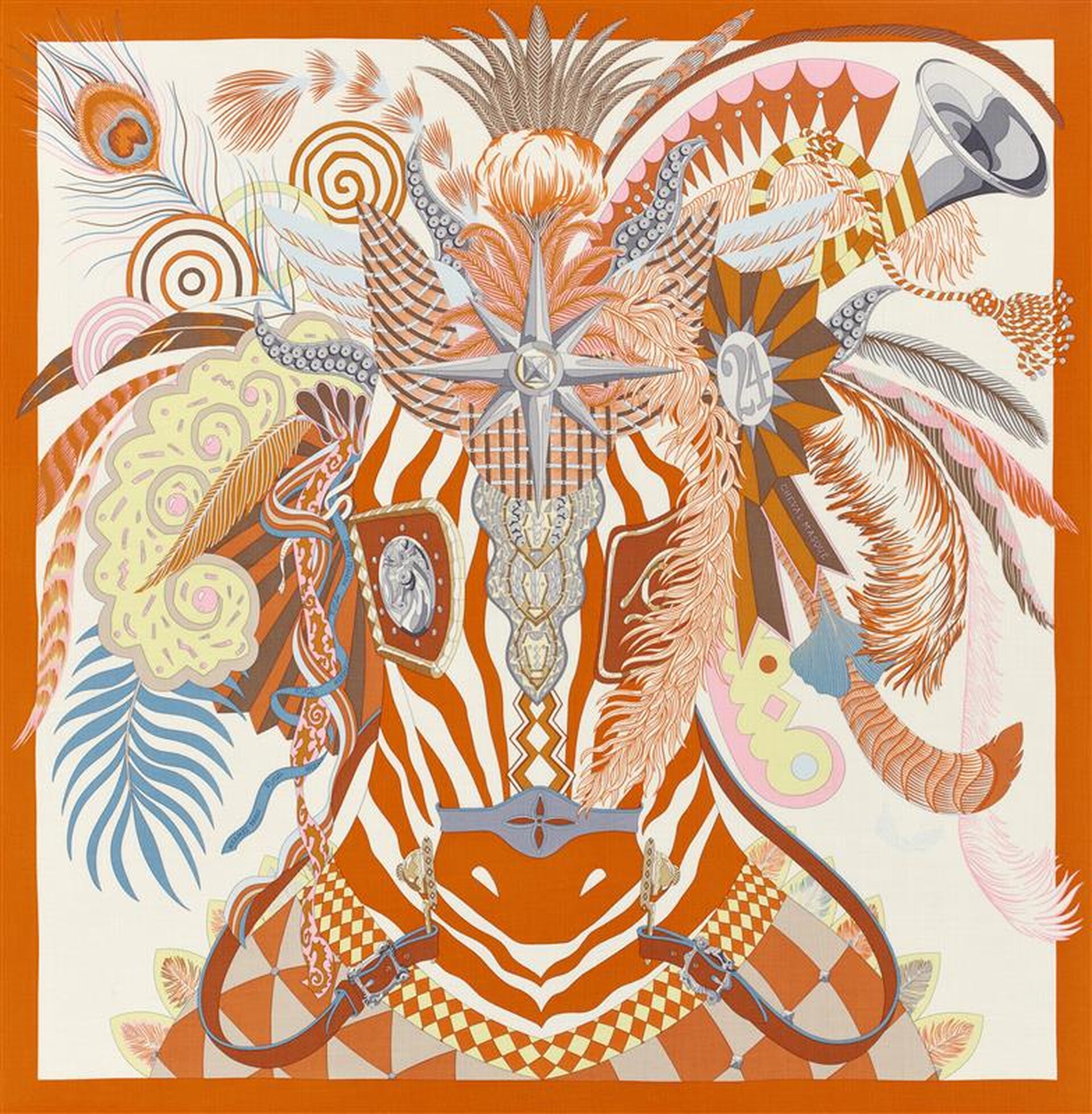 "Cheval Masque", Herm&egrave;s scarf, 140 x140 cm, cashmere and silk, 2025